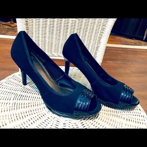 Navy Blue Peep Toe Pumps